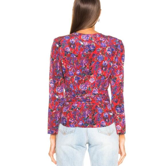 IRO Structured Shoulder V-Neck Hurl Floral Silk Blouse size FR 32 (US XXS) - Picture 8 of 9